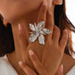 Unique Exaggerated Large Petal Flower Rings for Women Vintage Geometric Adjustable Finger Ring Grunge Jewelry Steampunk