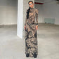 Vintage Printed Mesh Dress See Through Long Sleeve Maxi Dresses for Women Streetwear Y2k Clothing 2024