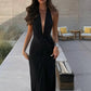 Sexy Deep V Neck Backless Split Maxi Dresses Woman Yellow Black Party Dress Elegant Clothes