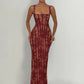 Square Neck Spaghetti Strap Sexy Maxi Dress Women Lace Mesh Striped Bodycon Elegant Wedding Guest Evening Party Dresses