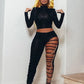 Sexy High Waist Ripped Leggings Women Black Slim Holes Trousers With Gold Chain Pencil Pants Casual Fashion Clothing