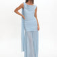 Women Draped Cowl Neck Mesh Maxi Dress Sleeveless Ruched Bodycon Long Dress Side Split Flowy Party Evening Long Dresses