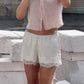 Women’s Summer Satin Silk Shorts Fashion Elastic Waist Lace Hem Wide Leg Lounge Shorts Coquette Going Out Pants