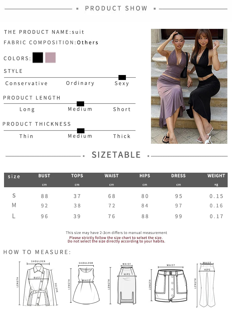 Elegant 2 Piece Set women Trend Backless Halter Patchwork Tank Top+Skirts Trend Fashion Simple Party Street Suits