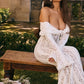 Floral Lace Off-shoulder Maxi Dress For Women White Strapless Backless Long Sleeve Bodycon Club Party Sexy Long Dress