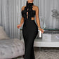 3d Flowers Maxi Dress Halter Buttons Bandage Backless Sleeveless Hollow Back Slit Sexy Midnight Prom Party Chic Vestidos