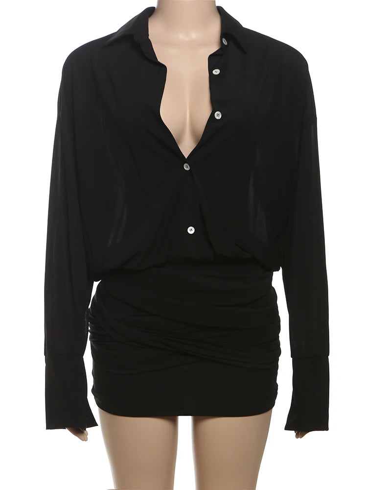 See Through Dress Women Sexy Fall Patchwork Single-Breasted Cross Bandage Tassel Trend Midnight Clubwear Mini Bodycon