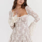 Elegant Print Mini Dress For Women Autumn Winter New Square Collar Long Sleeve Backless Loose Club Party Sexy Dress