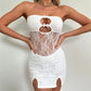 Sexy Jacquard Dress Women Hollow Bow Summer Strapless Split Hem Midnight Tight Birthday Party Clubwear Mini Bodycon