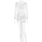 Women Fashion See Through Long Sleeve High Waist Club Party Dress Sexy Mesh Draped Ruched Mini Dress Female Elegant