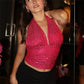 Chic Sequins Women Tank Vest Halter Backless Sleeveless Crop Top Female Summer Lady Party Club Outfits Y2K Streetwear
