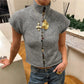 Women's Slim Fit Lightweight Sweater Shirt Elegant Colorful Button Down Short Sleeve Mock Neck Knit Cardigan Streetwear