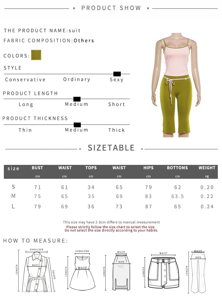 Sweet Hottie 2 Piece Set Women Simple Low-Neck Line-Patchwork Tank Top+Bandages Bow Capri Pants Fashion Street Suits