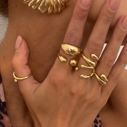 5Pcs/Set New Irregular Water Drop Open Rings for Women Elegant Metal Gold Color Finger Rings Jewelry Accessories