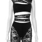 Sexy Hollow Playsuits Women Mesh Patchwork o-Neck Sleeveless Skinny Peach Hip Hot Girls Midnight Club Party Rompers