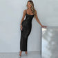 Spaghetti Strap Backless Bodycon Maxi Dress Metallic Silver Black Evening Dresses Woman Elegant Party Outfits