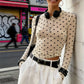 Women's Polka Dot Mesh Long Sleeve Top Sheer Slim Fit Crew Neck T-Shirt Y2K See-Through Casual Streetwear Blouse