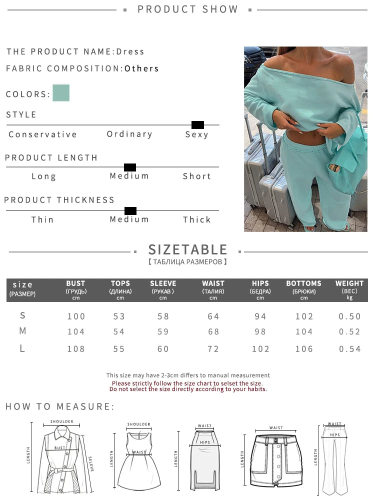 Casual Comfortable 2 Piece Set Woman Autumn Trend Skew Collar Full Sleeve T-Shirts+Long Pants Simple Style Outfits