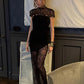 Lace Backless Sexy Miaxi Dress Women Gown Elegant See Through Turtleneck Sleeveless Bodycon Club Party Long Dresses