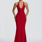 Women Deep V Halter Mermaid Maxi Dress Crisscross Lace Up Backless Long Gown Ruched Bodycon Evening Party Formal Dress