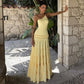 One Shoulder Backless Frilly Long Dresses Yellow Elegant Dresses for Woman Summer Vacation Outfits