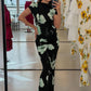 Casual Elegant Long Dress Woman Summer Trend Floral Print o-Neck Short Sleeve Vacation Basic Style High Waist Bodycon