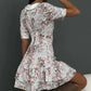 Short Sleeve Floral Mini Dress For Women Robe Turn-down Collar Elegant French Dress Ladies Fashion High Waist Dresses