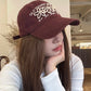 Vintage Washed Cotton Baseball Cap with Cute Flower Embroidery