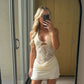 See Through Lace Patchwork Halter Mini Dresses for Women Sexy Vacation Outfits 2025 Summer Dress