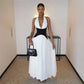 Deep V Neck Backless Empire Waist Maxi Dress Elegant White Prom Dresses Woman Summer