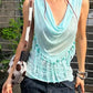 Folds Swing Collar Vest Women Tassel Solid Summer Fashion Music Festival High Street Hip-Hop Style Chic Leisure Clubwear