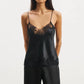 Lace Trim Satin Cami Tops for Women Solid Color V Neck Camisole Going Out Spaghetti Straps Sleeveless Tank Top