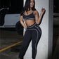 Casual Sporty 2 Piece Set Women Tracksuit Patchwork Stretch Tank Top+Leggings Stripe Matching Street Skinny Outfits