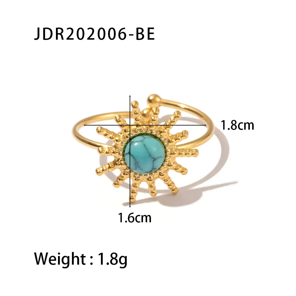 New Design Natural Stone Stainless Steel Ring Women Waterproof Stylish Golden Jewelry 2022 NEW Set