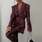 Retro PU Leather 2 Piece Set Woman V-Neck Single Button Full Sleeve Jackets+Irregular Skirts Office Style Elegant Suits