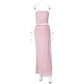 Pink Mesh Tube Top Long Skirt Suit Two Piece Set Woman Elegant Sexy Wedding Guest Outfit