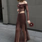 Waistless Long Dress Woman Mesh Patchwork 3d Furry Decoration Slash Neck Backless Street Fashion Ruched Elegant Vestidos