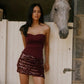 Sequined Patchwork Strapless Backless Mini Dress Burgundy Summer Party Dresses Sexy Outfits Woman Club Wear