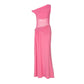 Elegant Pink Dresses for Wedding Guest Mesh Sheer Patchwork One Shoulder Draped Long Maxi Dress Woman