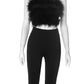 Furry Women 2 Piece Set Women Hipster Feather Strapless Tops+Bike Shorts Matching Hipster Summer Midnight Clubwear