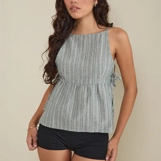 Women Y2k Tie Side Tank Top Sleeveless Vintage Babydoll Peplum Shirt Summer Going Out Tops Vest Vacation Streetwear