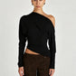 Look Slimmer Casual Simple T-Shirts Woman Autumn Trend Skew Collar Backless Shape Waist High Street Versatile Style Tees