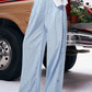 Lace Trim Wide Leg Elastic Waist Pants, Lightweight Casual Trousers, Romantic Versatile Daily Wear for Women