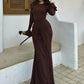 Flare Long Sleeve Draped Sexy Maxi Dress Women Gown Elegant O Neck High Waist Bodycon Club Party Long Dresses Female