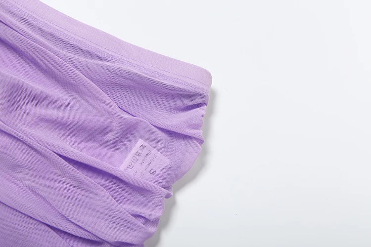 Mesh Patchwork 2 Piece Set Women Halter Lace-Up Backless Camisole+Ruched Mini Skirts Midnight Sexy Club Party Outfits