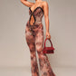 Leopard Print Jumpsuit Women Sleeveless Hollow Lace Patchwork Flare Long Overalls Midnight Sexy Skinny Rose Clubwear