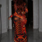 Sexy 2 Piece Set Woman Mesh Patchwork Print o-Neck Full Sleeve Crop Tops+Elastic Waist Skirts Hot Girls Fashion Suits
