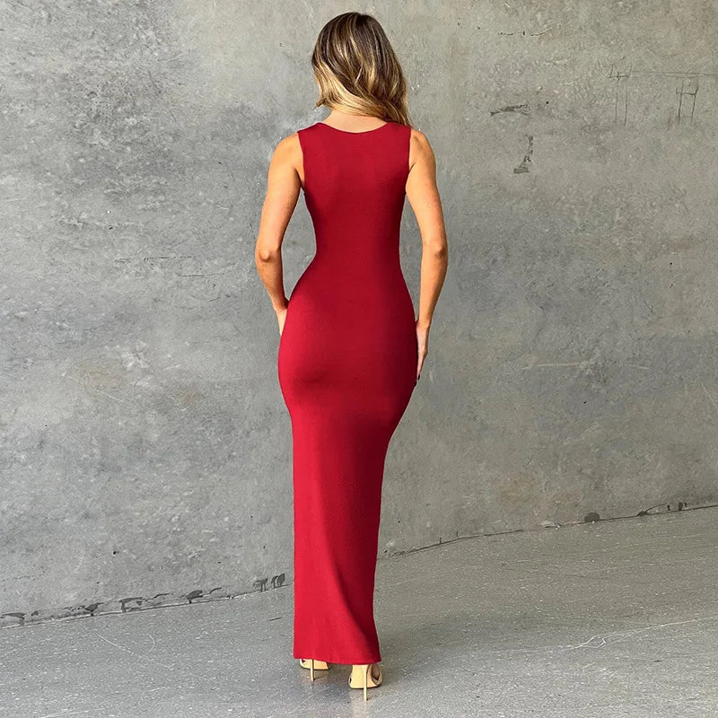 Square Neck Sleeveless Long Dress Red Black White Dresses Woman Elegant Party Sexy Summer Clothes 2024