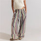 Bohemian Striped Wide Leg Pants Women Elastic Waist Casual Loose Fit Trousers Colorful Striped Beach Pants For Summer