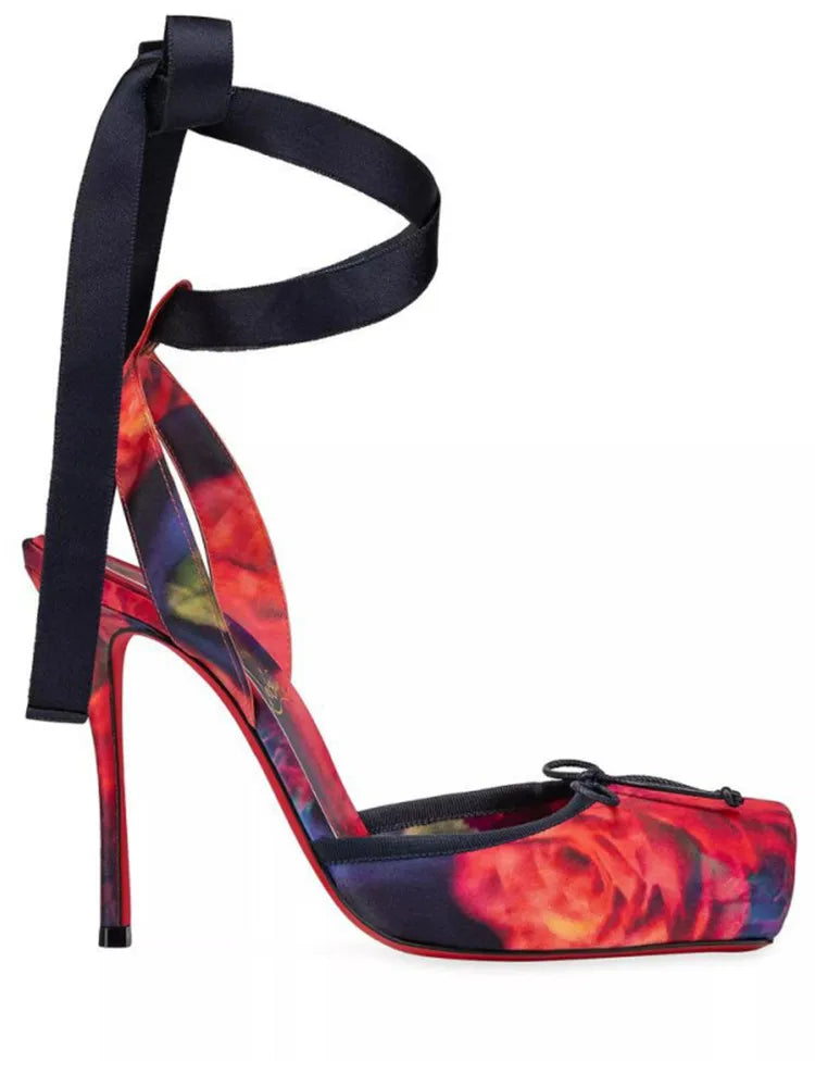 2026 Women's New Summer Square Satin High Heel Sandals with Ankle Strap, Fashionable Party and Banquet Ballet High Heels